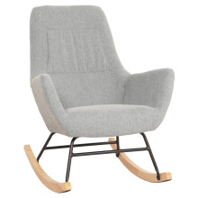 Sedia a dondolo MCW-N13, poltrona TV imbottita, legno massiccio metallo stoffa/tessuto 320g/m² ~ grigio verde