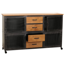 Sideboard MCW-N28, Kommode, Rollen 4 Schubladen, 3D-Struktur Industrial Retro Metall Holz 90x150x40cm