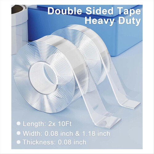 2 Rolls Double Sided Tape Heavy Duty, Clear Remova 1
