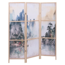 Paravent MCW-O70, Trennwand Sichtschutz Raumtrennung Naturmotive Holz MVG Polyethylen 170x137cm