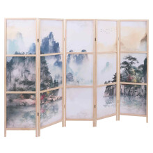 Paravent MCW-O70, Trennwand Sichtschutz Raumtrennung Naturmotive Holz MVG Polyethylen 170x227cm