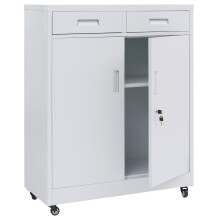 Armadio portadocumenti MCW-O89, per ufficio, ante scorrevoli, cassetti con serratura, acciaio 116x90x40cm ~ bianco