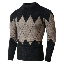 Knitted Jumper Men's Retro Pattern Sweater Casual Business Pullover Regular Fit Winter Thermal Long Sleeve Khaki XL
