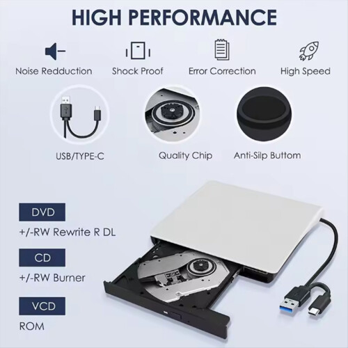 USB3.0 Type-C External CD DVD RW Drive Burner Port 1