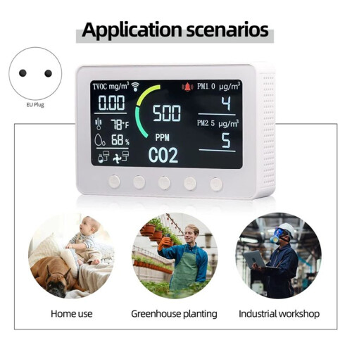 Tuya WiFi Co2 Sensor 6 in 1  LuftqualitäTssensor Temperatur Luftfeuchtigkeit Detektor Farbdisplay EU-Stecker 1