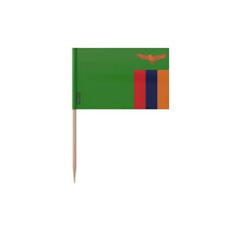 Palillos de bandera de Zambia - 8 cm - 100 piezas - Plástico adhesivo - Varilla de bambú - Pixelforma