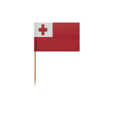 Palillos de bandera de Tonga - 8 cm - 100 piezas - Plástico adhesivo - Varilla de bambú - Pixelforma