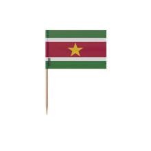 Palillos de bandera de Surinam - 8 cm - 100 piezas - Plástico adhesivo - Mango de bambú - Pixelforma