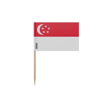 Palillos bandera de Singapur - 12 cm - 100 piezas - Plástico adhesivo - Palo de bambú - Pixelforma