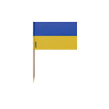 Palitos de dente Bandeira da Ucrânia - 8 cm - 100 peças - Plástico adesivo - Vara de bambu - Pixelforma