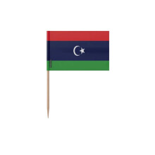 Palillos de bandera de Libia - 8 cm - 100 piezas - Plástico adhesivo - Varilla de bambú - Pixelforma