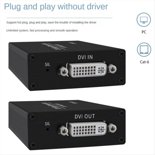 DVI Extender RJ45 Cat6 Cable to 196.8Ft Transmitte