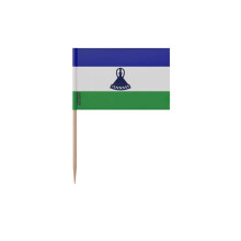 Pinchos bandera de Lesoto - 8 cm - 100 piezas - Plástico adhesivo - Palito de bambú - Pixelforma