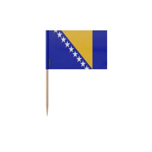Palitos de Dente Bandeira da Bósnia-Herzegovina - 6.5 cm - 100 peças - Plástico adesivo - Bastão de bambu - Pixelforma