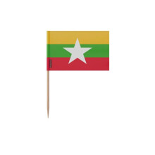 Palito de dente Bandeira da Birmânia - 6,5 cm - 100 peças - Plástico adesivo - Bastão de bambu - Pixelforma