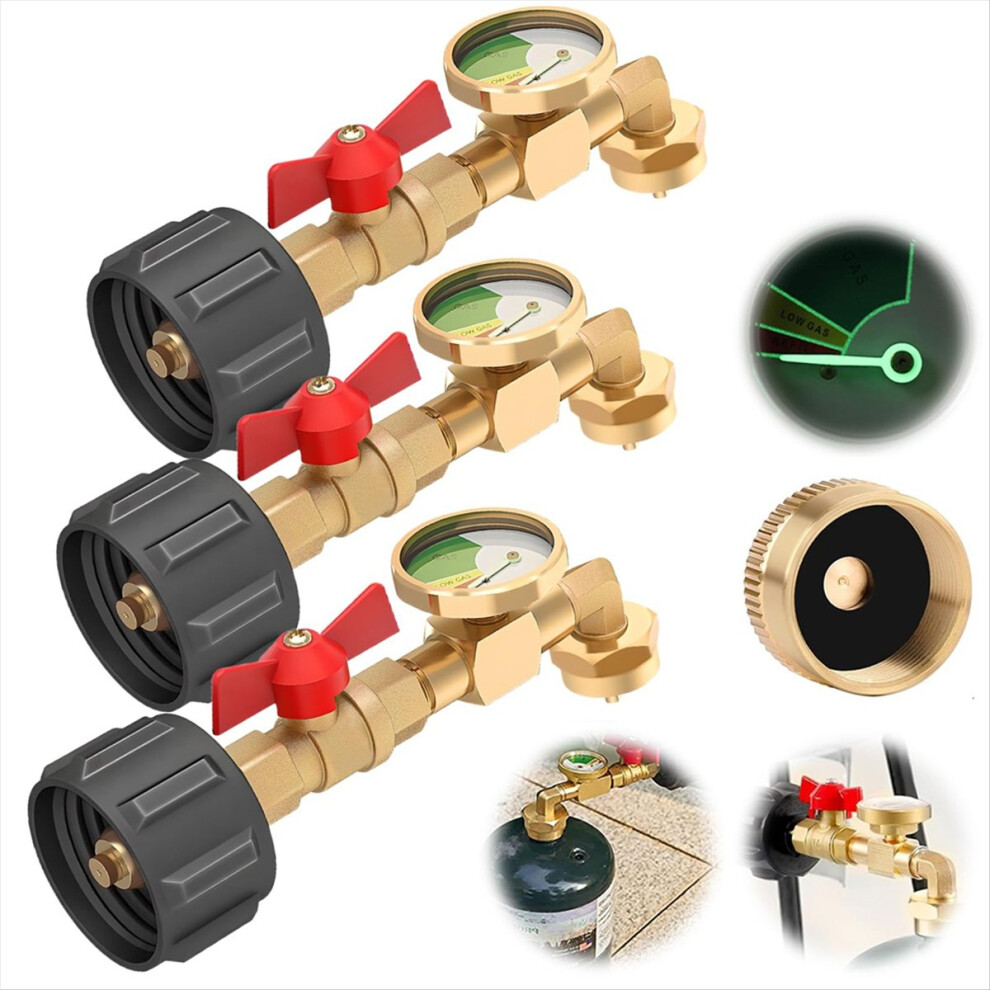 3 Pcs Propane Refill Elbow Adapter With Tank Gauge 4851555495478