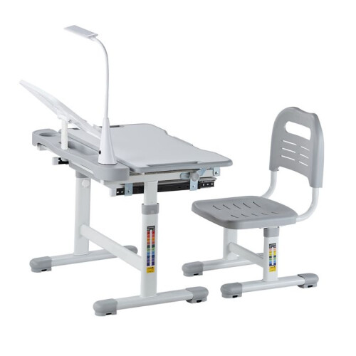Conjunto de Mesa e Cadeira Ajustáveis para Crianças-Duoku-com Lâmpada- Ideal para Quartos e Escritórios-Cinza