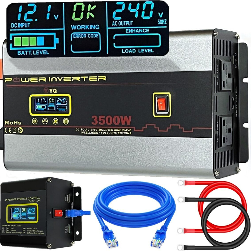 Power Inverter 12V To 240V 3500W 7000W Peak With Lcd And Remote For Caravan Camper Boat 9199774010498