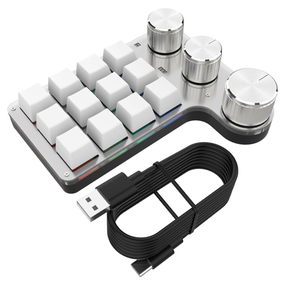Diy Programmable Rgb Mechanical Keyboard With 12 Keys 3 Button Macro Bluetooth Hotswap White 9199774024464