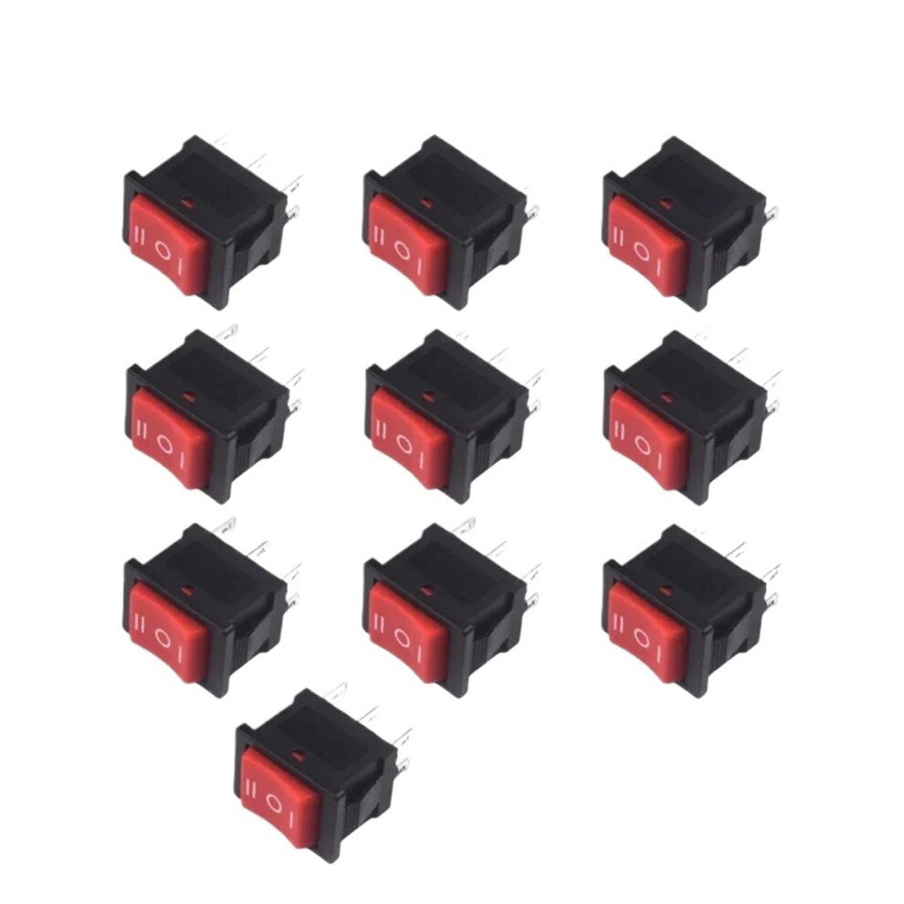 10Pcs Spst On/Off Boat Rocker Switch 6A 250V Kcd1101 Red Indicator Panel Mount 9199774010597