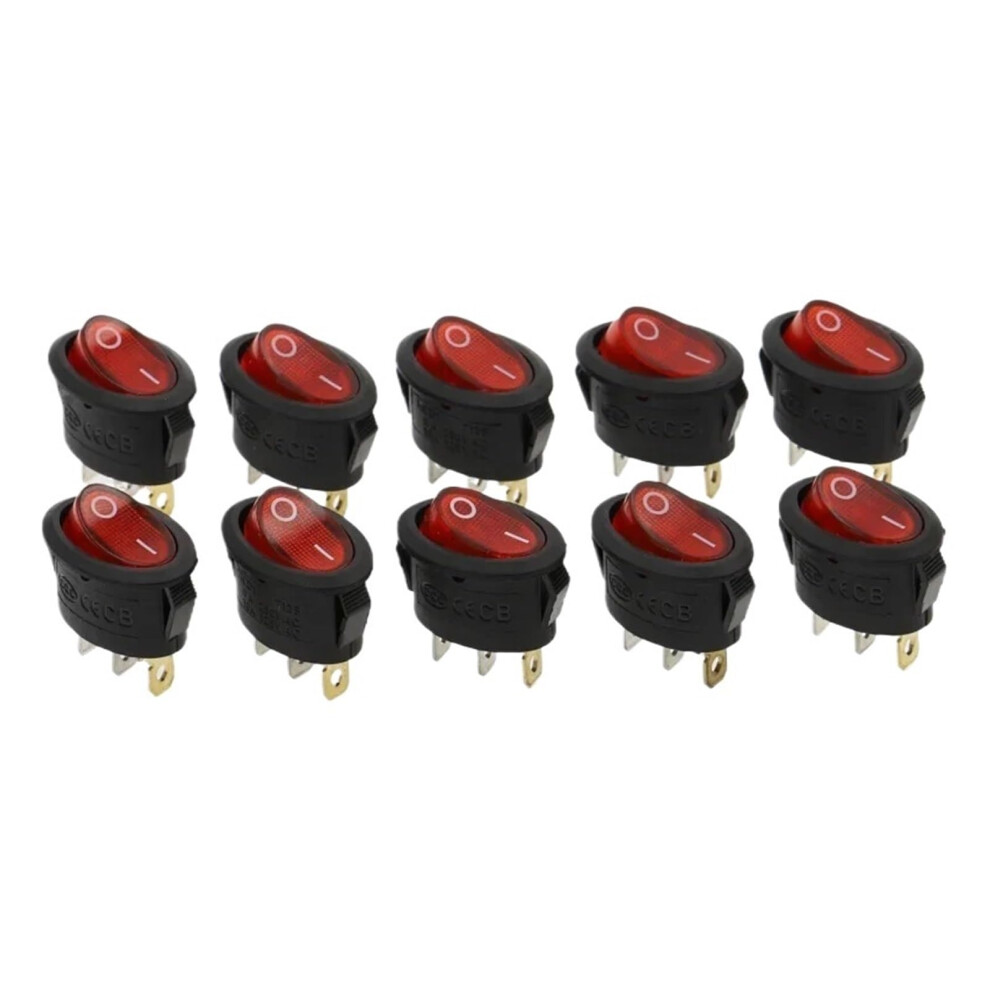 10Pcs Kcd1 Oval Rocker Switch With Led Indicator, 10A 250V On Off On Current Control 9347817530384