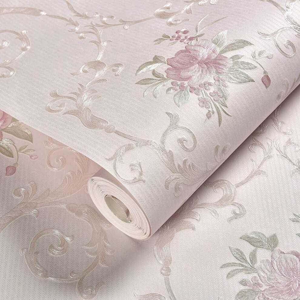 Long Lasting PVC Floral Decals 53cm x 3m Pink Floral Pattern Self Adhesive Wall Decor Girls' Bedroom