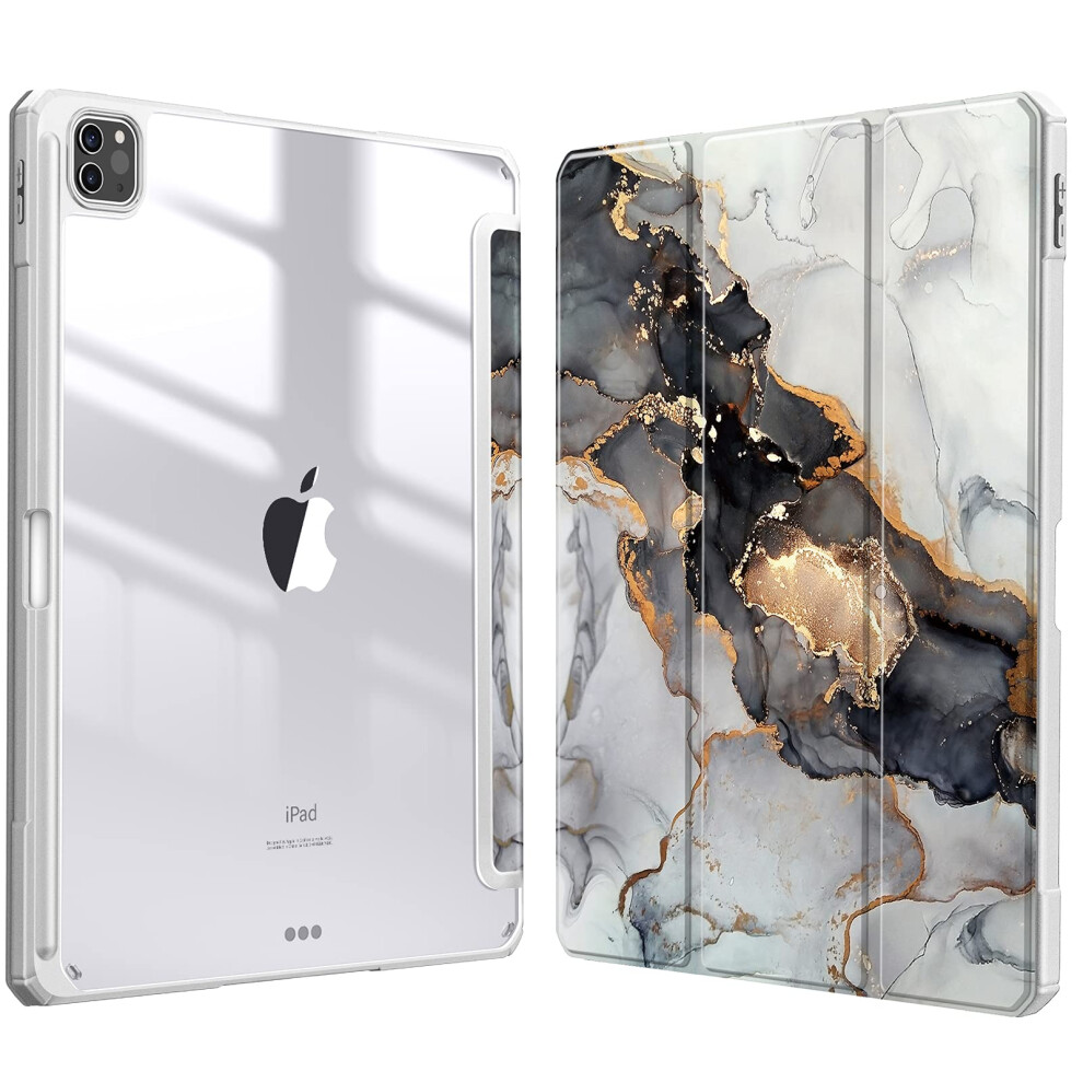 Case For Ipad Pro 12.9 Shockproof Clear Back With Pencil Holder Auto Wake Sleep Cloudy Marble 9199774011068