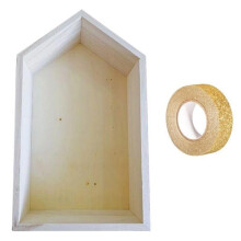 Mensola in legno casa 30,5 x 18 x 10 cm + nastro adesivo dorato con glitter 5 m