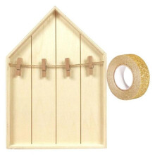Scaffale da casa in legno con mollette 19 x 28 cm + nastro adesivo dorato glitterato 5 m