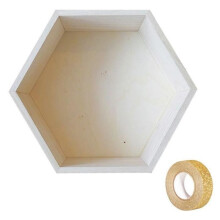 Scaffale esagonale in legno 27 x 23,5 x 10 cm + nastro adesivo dorato glitterato 5 m