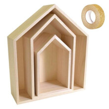3 mensole casa legno + nastro adesivo dorato glitterato 5 m