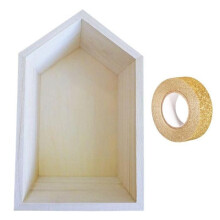 Mensola in legno per la casa 22,5 x 14 x 10 cm + nastro adesivo dorato con glitter 5 m