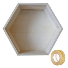 Scaffale esagonale in legno 30 x 26,5 x 10 cm + nastro adesivo dorato con paillettes 5 m