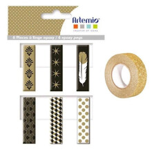 6 Wäscheklammern Epoxy gold-schwarz-weiß + goldener Glitzer-Masking Tape 5 m