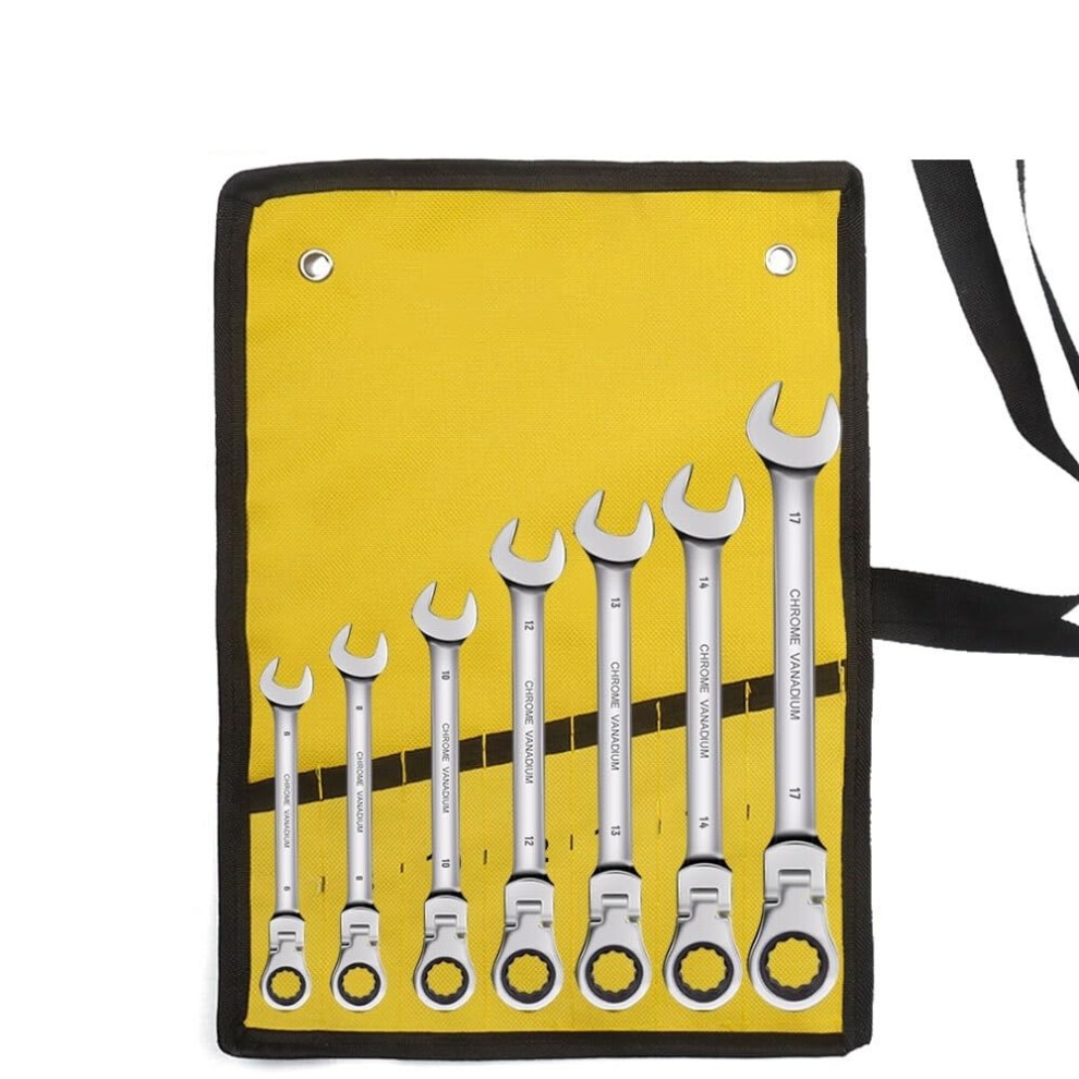 Flexhead Ratcheting Wrench Set Chrome Vanadium Metric 617Mm With Canvas Bag 7Pcs 9187378368787