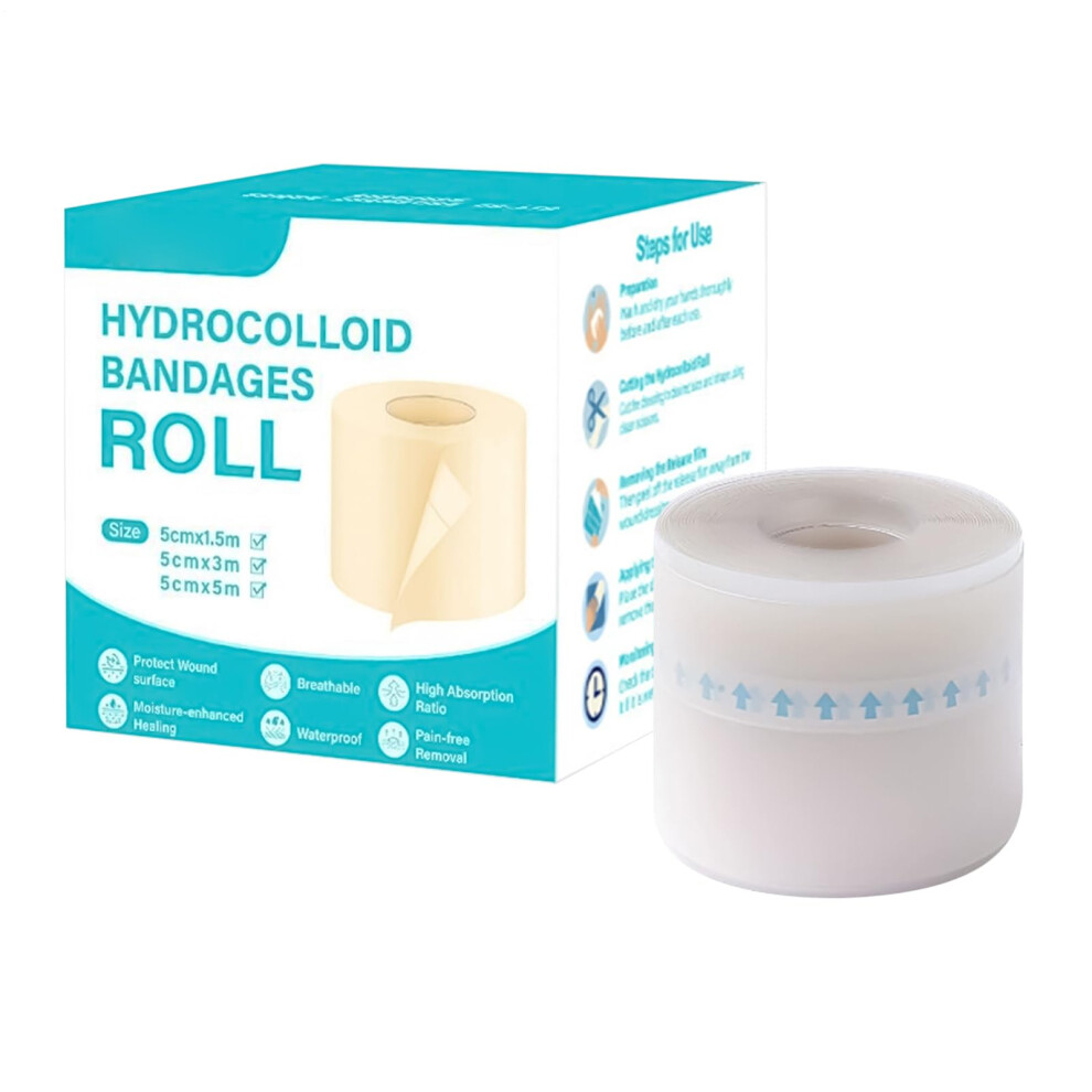 Hydrocolloid Dressing Roll 5cm Waterproof CuttoSize Flexible Bandage Tape for Blisters and Wounds
