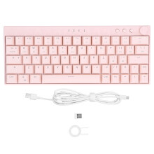 Teclado mecánico para juegos, 64 teclas, diseño ergonómico rosa con teclas de doble inyección, compatible con Windows y Mac, tamaño compacto