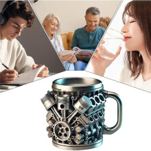 2 Tazas de Café con Motor V6 y V8, con Asa Aislante, Ideal Como Regalo para Amantes de los Coches.