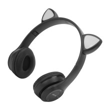 P47M Cuffie Wireless con Orecchie di Gatto LED, Batteria da 400mAh, Nero