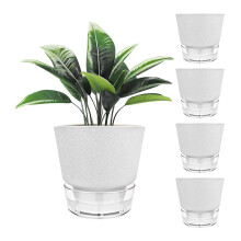 6 Inch Self Watering Plant Pot with Visual Reservoir and Drainage Hole, Planting Pot for Indoor Outdoor 5pack White