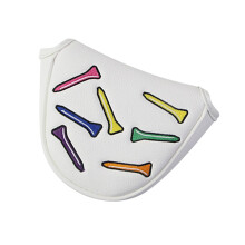 Putter Cover Mallet - Magnetic PU Leather Golf Club Headcover - Embroidered Portable Accessory for Men Women Golfers White