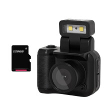 SLR Style Camera Cmos 128GB med Blixtljus och Laddningsdocka Bärbar Videoinspelare DV 1080P med LCD-Skärm Svart