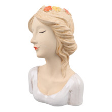 Modern Ceramic Face Vase - Shy Girl Lady Head Plant Decor, White