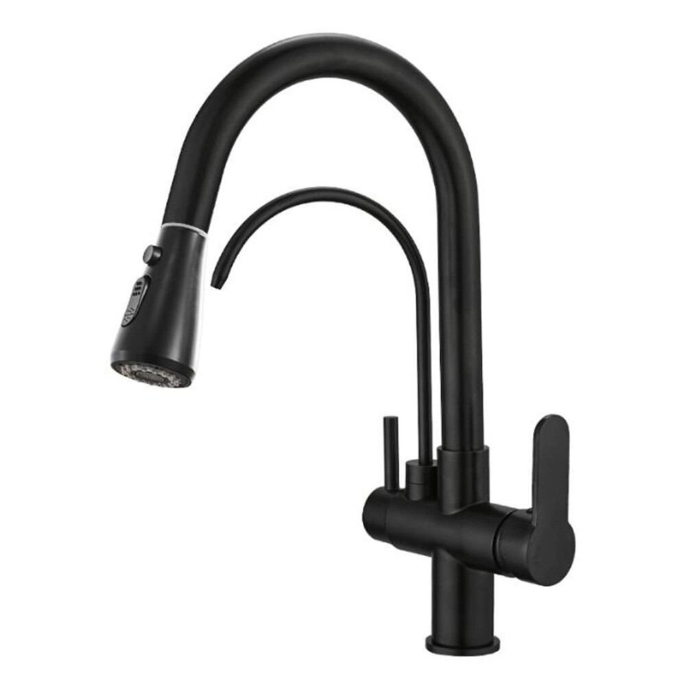 Kitchen Taps 3Way Pullout Black Finish Rotating Telescopic Multifunction Kitchen Sink Tap For Pure Water, Hot And Cold 9382693293367