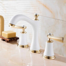 Deck Mounted 3 Holes Bath Tub Mixer Tap Vintage Brass Finish Widespread 2 Handles Basin Faucet White Interesting Life