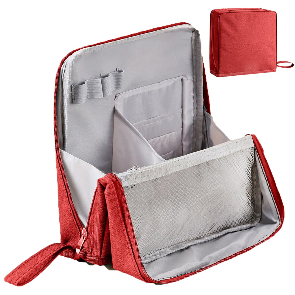 Large Capacity Oxford Cloth Makeup Bag, Waterproof Portable Organizer for Travel and Stationery, Red