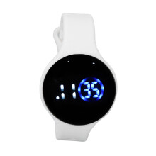 Kinder wasserdichte Silikon-Digitaluhr, rund, CR2032-Batterie, weiß