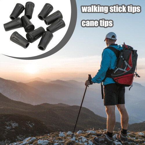 Trekking Pole Tips 11mm, 10Pack AntiSlip Walking Stick Replacement Ends with Enhanced Grip Stability 1
