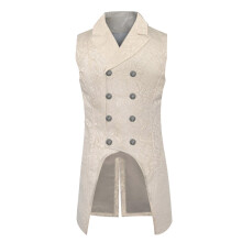 Men's Gothic Steampunk Vest Double Breasted Floral Brocade Lapel Tailcoat for Halloween Party