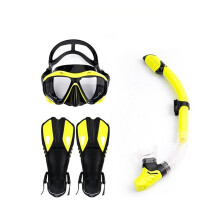 Scuba Diving Gear with Full Dry Snorkel, AntiFog Tempered Glass Mask and Professional Fins, Golden L